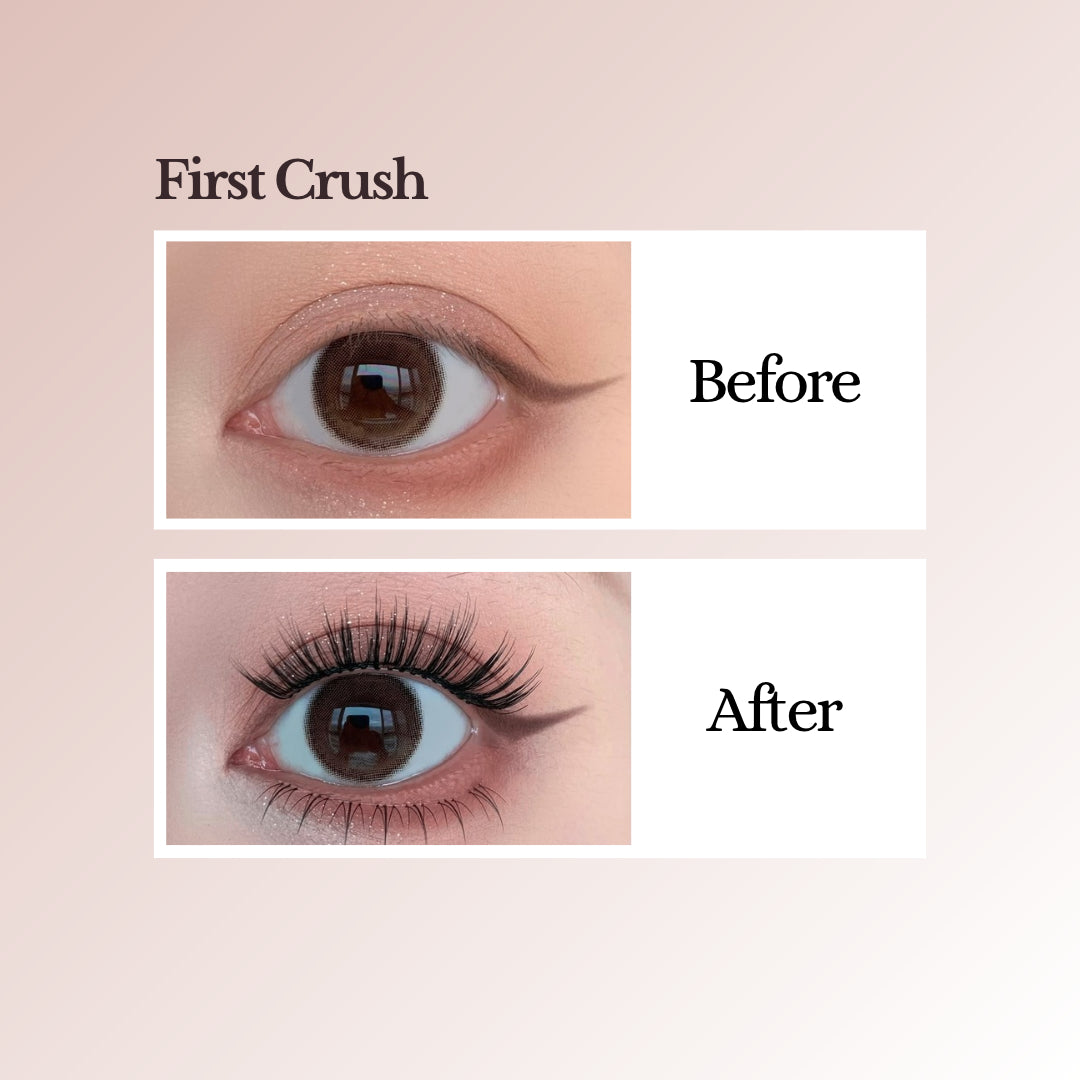 Before and after wearing EviShine First Crush magnetic eyelashes