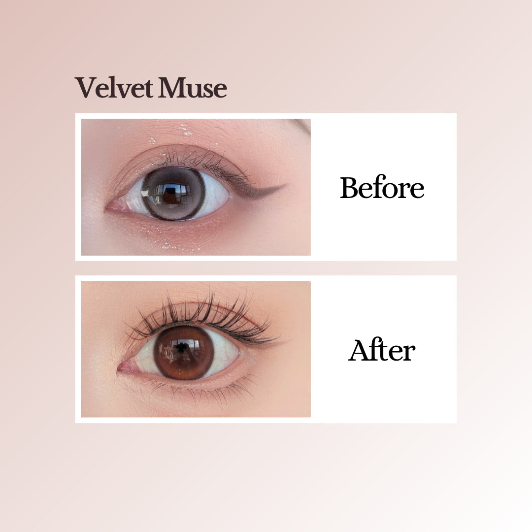 Before and after wearing EviShine Velvet Muse magnetic eyelashes