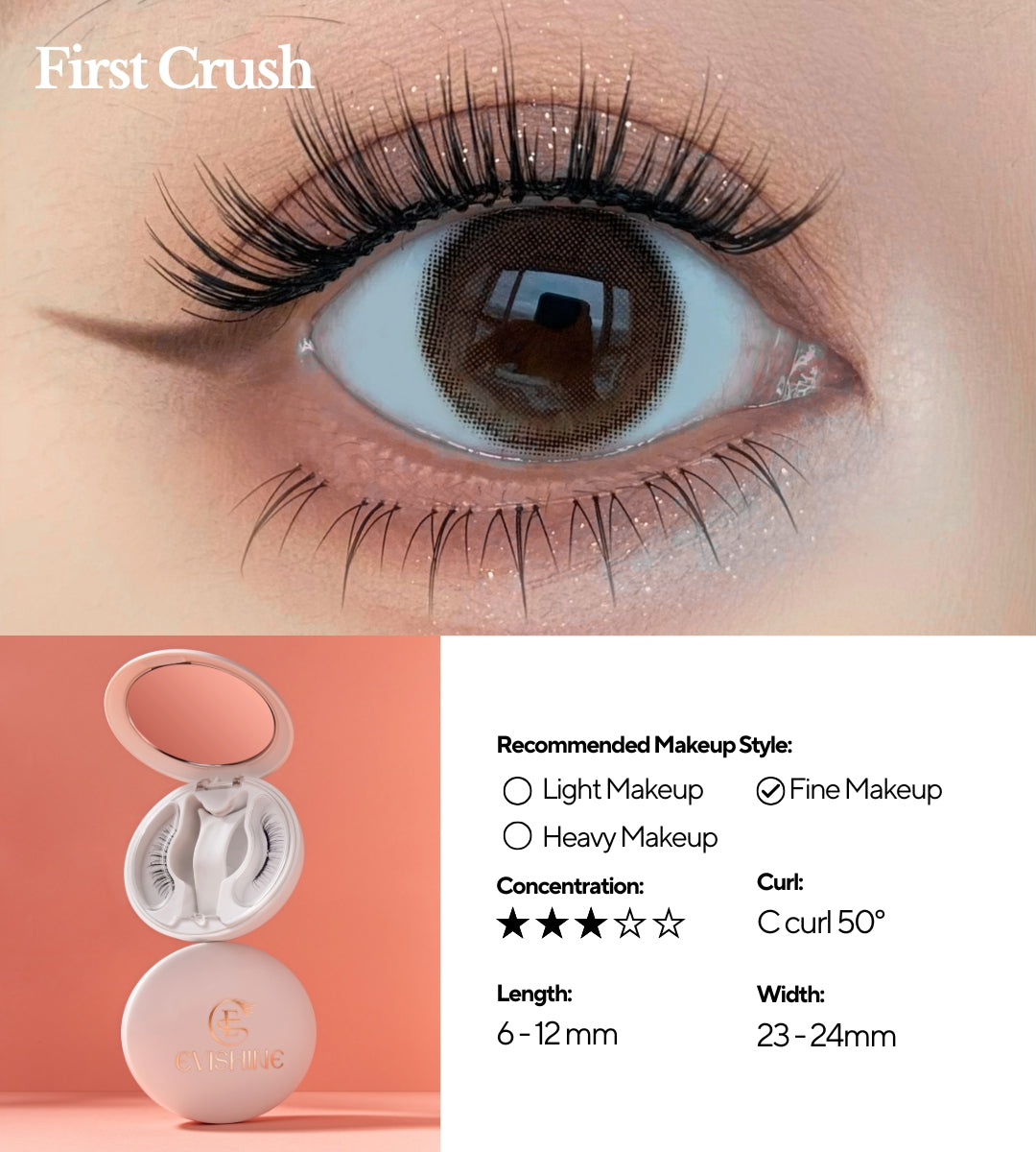 EviShine Magnetic Eyelashes (White Compact Case – First Crush)
