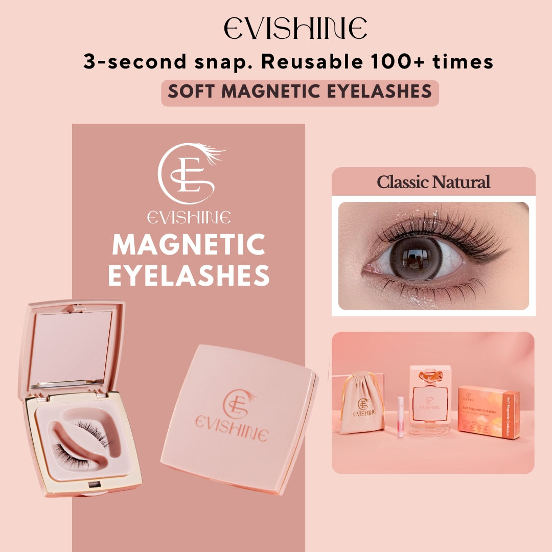 EviShine Magnetic Eyelash Set (Pink Box + Gel + Pouch) – Classic Natural Limited Edition