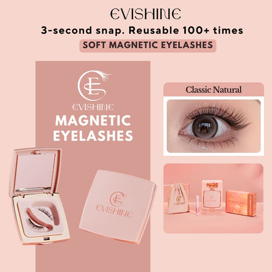 EviShine Magnetic Eyelash Set (Pink Box + Gel + Pouch) – Classic Natural Limited Edition