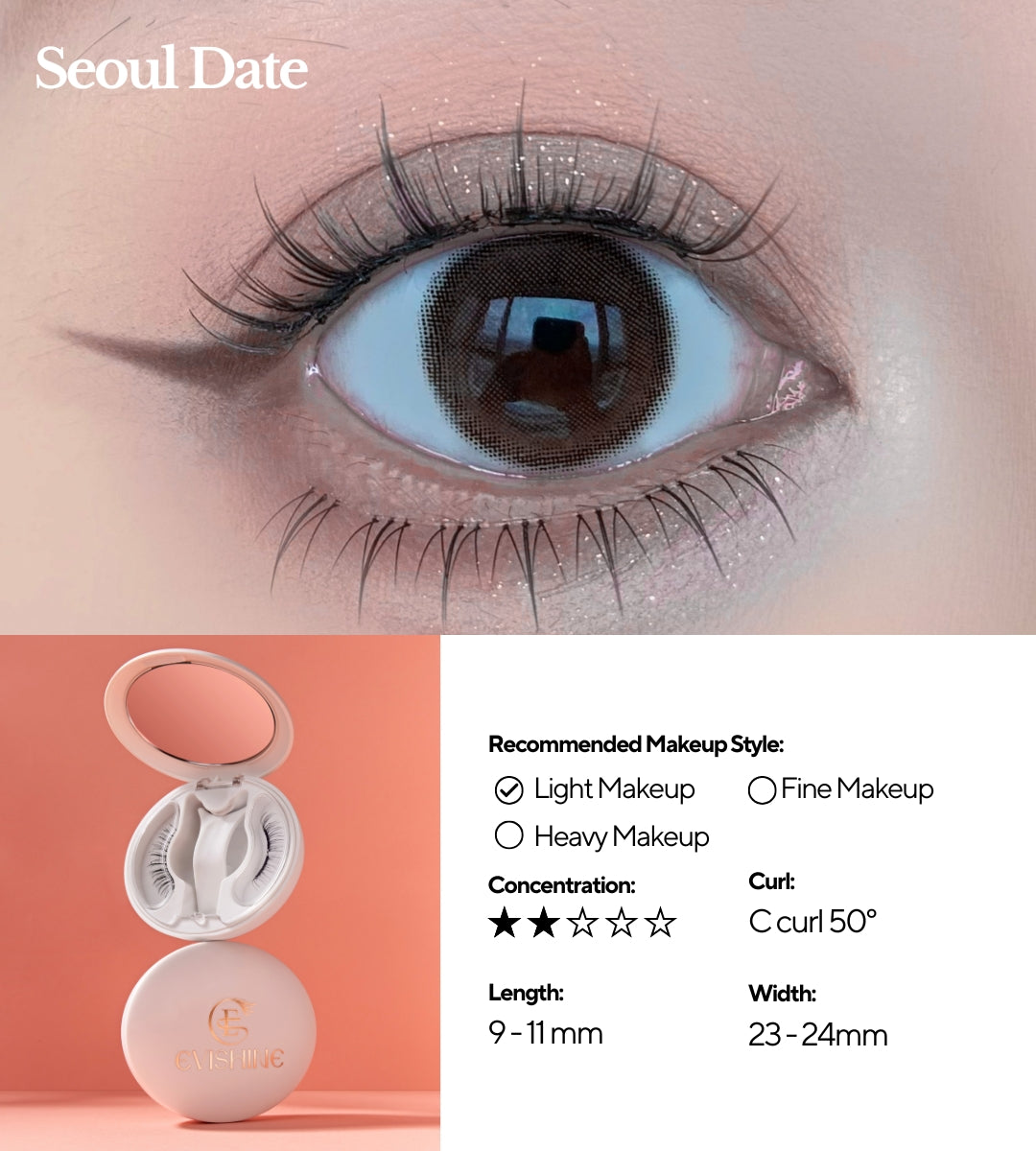 EviShine Magnetic Eyelashes (White Compact Case – Seoul Date)