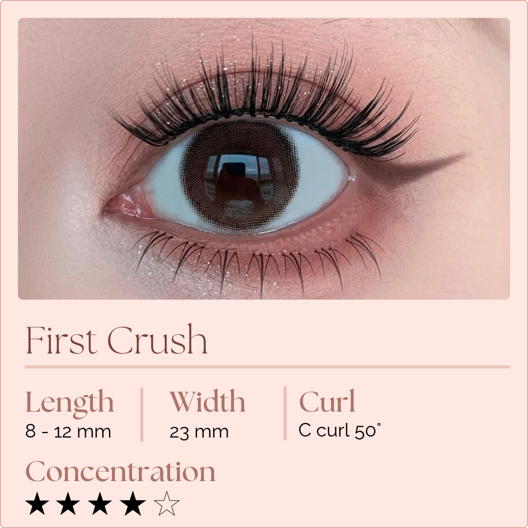 EviShine First Crush magnetic eyelashes with lash style, length, curl and concentration details